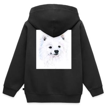 Young Samoyed - Portrait Hand Drawn Watercolor - Kids Premium Organic Zip-up Hoodie - black - Back - AI Model Kid Male (0cm)