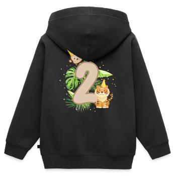 Zweiter Geburtstag Dschungel Tiger Affe Babyparty - Kinder Premium Organic Zip Hoodie - Schwarz - Hinten - AI Model Kid Male (0cm)