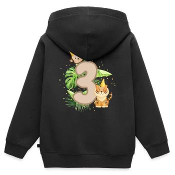 Dritter Geburtstag Dschungel Tiger Affe Babyparty - Kinder Premium Organic Zip Hoodie - Schwarz - Hinten - AI Model Kid Male (0cm)