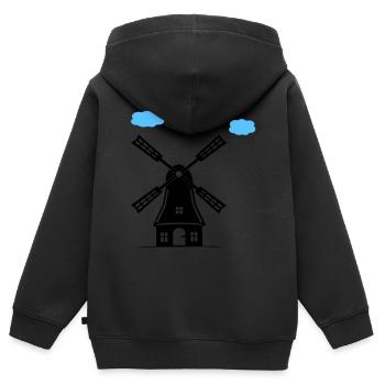 Moulin à vent - Sweat Premium à capuche zippé enfant bio - noir - Dos - AI Model Kid Male (0cm)