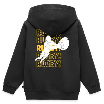 Rugby Rugby Rugby - Kinder Premium Organic Zip Hoodie - Schwarz - Hinten - AI Model Kid Male (0cm)