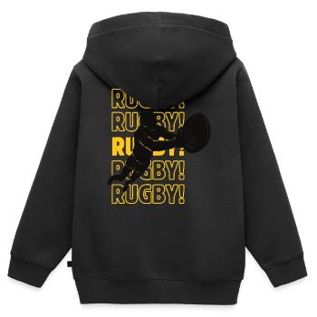 Rugby Rugby Rugby - Kinder Premium Organic Zip Hoodie - Schwarz - Hinten - AI Model Kid Male (0cm)