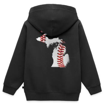 Michigan (USA) | echter Baseball | Landkarte - Kinder Premium Organic Zip Hoodie - Schwarz - Hinten - AI Model Kid Male (0cm)