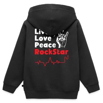 Vivre Amour Paix Rockstars - Sweat Premium à capuche zippé enfant bio - noir - Dos - AI Model Kid Male (0cm)