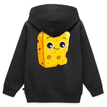 Morceau de fromage kawaii avec un visage mignon - Sweat Premium à capuche zippé enfant bio - noir - Dos - AI Model Kid Male (0cm)