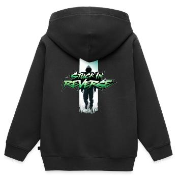 im Rückwärtsgang steckengeblieben - Kinder Premium Organic Zip Hoodie - Schwarz - Hinten - AI Model Kid Male (0cm)