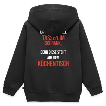 "Nicht alle Tassen im Schrank haben" - Kinder Premium Organic Zip Hoodie - Schwarz - Hinten - AI Model Kid Male (0cm)
