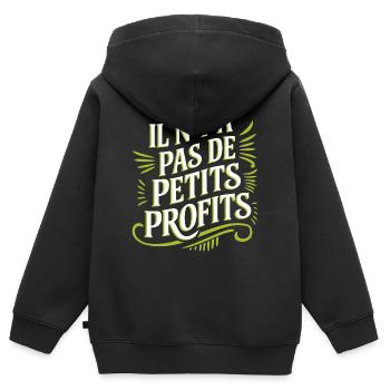 Il n’y a pas de petits profits - Sweat Premium à capuche zippé enfant bio - noir - Dos - AI Model Kid Male (0cm)