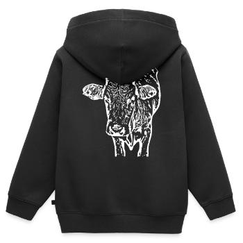 Tête de vache blanche - Sweat Premium à capuche zippé enfant bio - noir - Dos - AI Model Kid Male (0cm)