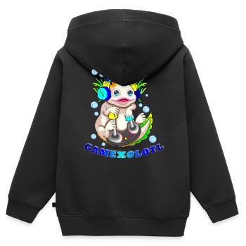 GAMEXOLOTL Axolotl Gamer - Kinder Premium Organic Zip Hoodie - Schwarz - Hinten - AI Model Kid Male (0cm)
