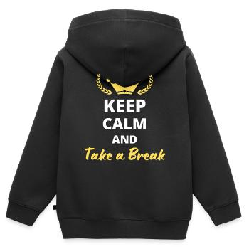 Bewahren Sie Ruhe und machen Sie eine Pause - Kinder Premium Organic Zip Hoodie - Schwarz - Hinten - AI Model Kid Male (0cm)