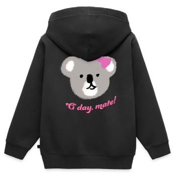 Koala Mignon en Dessin à la Main Design G'day Mate - Sweat Premium à capuche zippé enfant bio - noir - Dos - AI Model Kid Male (0cm)