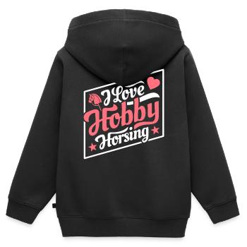 J’aime Hobby Horsing - Coeur - Hobby - Sweat Premium à capuche zippé enfant bio - noir - Dos - AI Model Kid Male (0cm)
