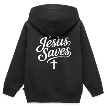 Jesus Rettet Kreuz - Kinder Premium Organic Zip Hoodie - Schwarz - Hinten - AI Model Kid Male (0cm)