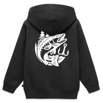 Pêche au brochet - Sweat Premium à capuche zippé enfant bio - noir - Dos - AI Model Kid Male (0cm)