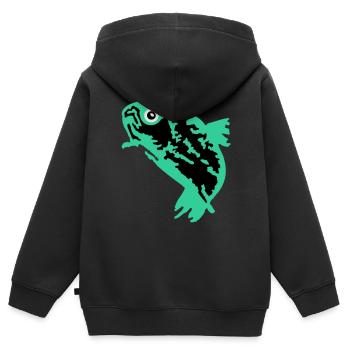 truite (3c) - Sweat Premium à capuche zippé enfant bio - noir - Dos - AI Model Kid Male (0cm)