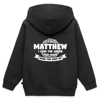 Vorname Matthew Geburtsname Geschenk - Kinder Premium Organic Zip Hoodie - Schwarz - Hinten - AI Model Kid Male (0cm)