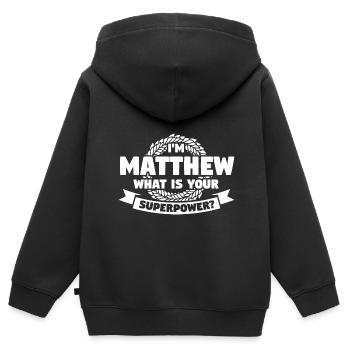 Vorname Matthew Geburtsname Geschenk - Kinder Premium Organic Zip Hoodie - Schwarz - Hinten - AI Model Kid Male (0cm)