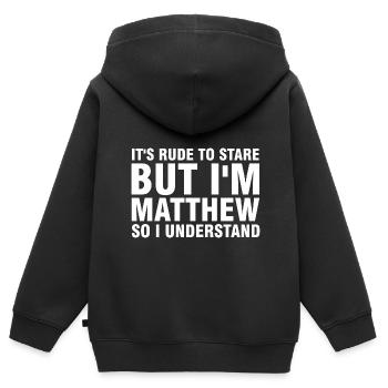 Vorname Matthew Geburtsname Geschenk - Kinder Premium Organic Zip Hoodie - Schwarz - Hinten - AI Model Kid Male (0cm)