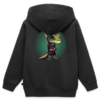 Lézard Fantaisie - Sweat Premium à capuche zippé enfant bio - noir - Dos - AI Model Kid Male (0cm)