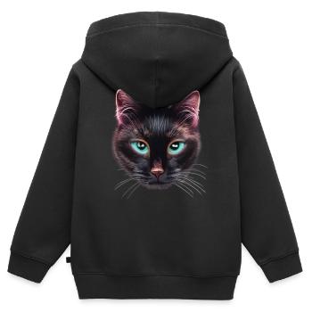 Schwarze Katze mit blauen Augen nicht glücklich - Kinder Premium Organic Zip Hoodie - Schwarz - Hinten - AI Model Kid Male (0cm)