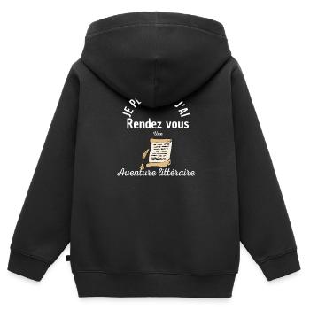 Rendez-vous literarisches Abenteuer - Kinder Premium Organic Zip Hoodie - Schwarz - Hinten - AI Model Kid Male (0cm)