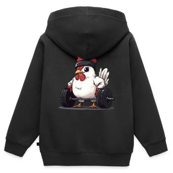 Poulet soulevé de terre - Sweat Premium à capuche zippé enfant bio - noir - Dos - AI Model Kid Male (0cm)