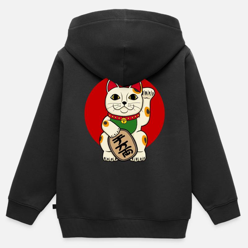 Glückskatze - Kinder Premium Organic Zip Hoodie - Schwarz