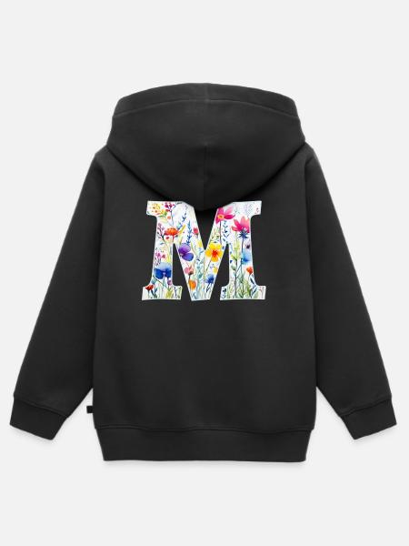 Buchstabe M, Monogramm, Tiermuster - Kinder Premium Organic Zip Hoodie - Schwarz