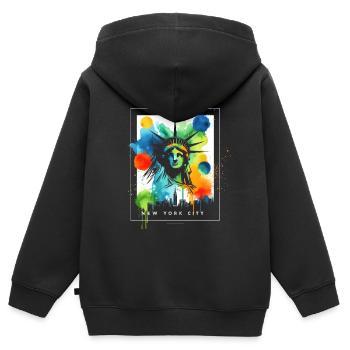 Pulsierende NYC Liberty - Kinder Premium Organic Zip Hoodie - Schwarz - Hinten - AI Model Kid Male (0cm)