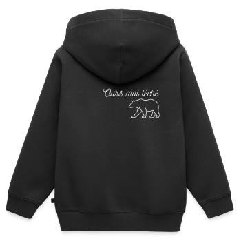 Ours mal léché ! 🐻 - Sweat Premium à capuche zippé enfant bio - noir - Dos - AI Model Kid Male (0cm)
