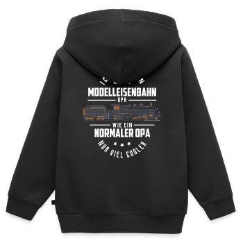 Zug - Kinder Premium Organic Zip Hoodie - Schwarz - Hinten - AI Model Kid Male (0cm)