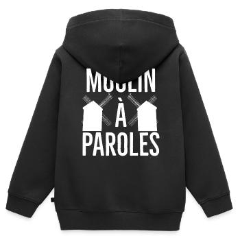 Mühle für Worte. Für die, die zu viel reden. - Kinder Premium Organic Zip Hoodie - Schwarz - Hinten - AI Model Kid Male (0cm)