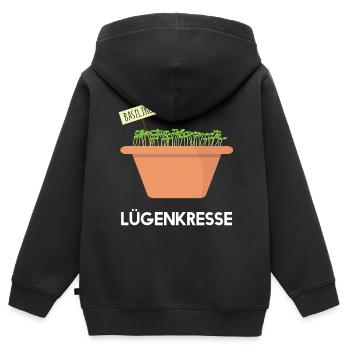 Lügenkresse - Kresse - Basilikum lügt - Kinder Premium Organic Zip Hoodie - Schwarz - Hinten - AI Model Kid Male (0cm)
