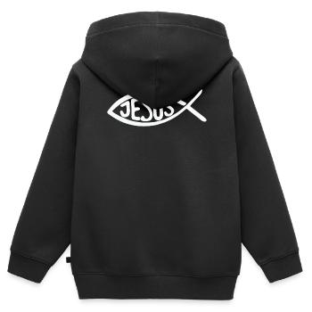 Jesus Christus von Nazareth Glaube Bibel Jesus - Kinder Premium Organic Zip Hoodie - Schwarz - Hinten - AI Model Kid Male (0cm)