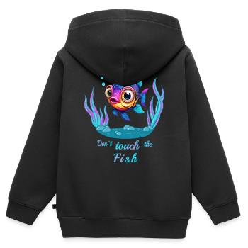 Fass den Fisch nicht an ! - Kinder Premium Organic Zip Hoodie - Schwarz - Hinten - AI Model Kid Male (0cm)