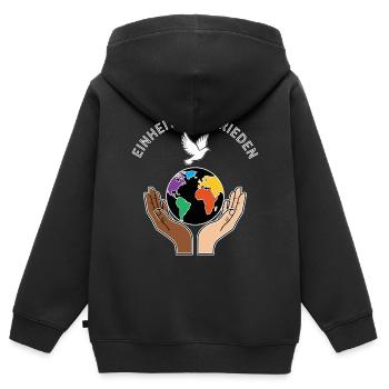 L’unité pour la paix - Sweat Premium à capuche zippé enfant bio - noir - Dos - AI Model Kid Male (0cm)