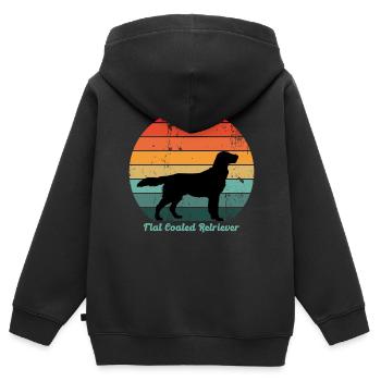 Retro Flat Coated Retriever - Sweat Premium à capuche zippé enfant bio - noir - Dos - AI Model Kid Male (0cm)