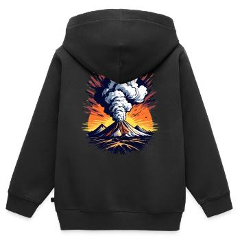 Vulkanausbruch, Eruption mit Aschewolke und Lava - Kinder Premium Organic Zip Hoodie - Schwarz - Hinten - AI Model Kid Male (0cm)