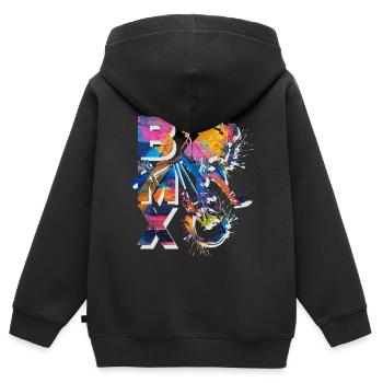 BMX / bmx / bmx / idée cadeau / anniversaire BMX - Sweat Premium à capuche zippé enfant bio - noir - Dos - AI Model Kid Male (0cm)