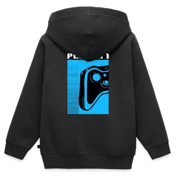 Joueur joueur 1 - Sweat Premium à capuche zippé enfant bio - noir - Dos - AI Model Kid Male (0cm)