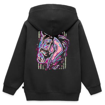Pferd - Pink Lila - Mädchenhaft - für Girls - Kinder Premium Organic Zip Hoodie - Schwarz - Hinten - AI Model Kid Male (0cm)