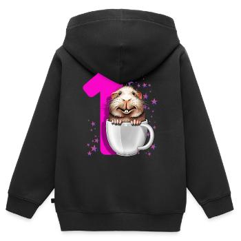 Premier anniversaire 1 an cochon d'Inde - Sweat Premium à capuche zippé enfant bio - noir - Dos - AI Model Kid Male (0cm)