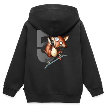 5e anniversaire patineur renard 5 ans - Sweat Premium à capuche zippé enfant bio - noir - Dos - AI Model Kid Male (0cm)