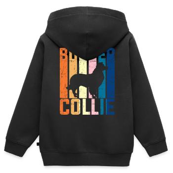 Border Collie - Sweat Premium à capuche zippé enfant bio - noir - Dos - AI Model Kid Male (0cm)