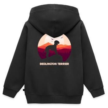 Bedlington Terrier - Sweat Premium à capuche zippé enfant bio - noir - Dos - AI Model Kid Male (0cm)