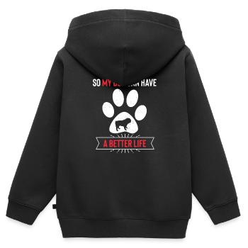 Bouledogue - Sweat Premium à capuche zippé enfant bio - noir - Dos - AI Model Kid Male (0cm)