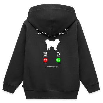 Chien de berger du Caucase Ovcharka - Sweat Premium à capuche zippé enfant bio - noir - Dos - AI Model Kid Male (0cm)