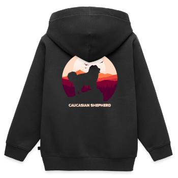 Chien de berger du Caucase Ovcharka - Sweat Premium à capuche zippé enfant bio - noir - Dos - AI Model Kid Male (0cm)