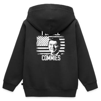 Ich rieche Kommunisten, Ronald Regan Präsident coo - Kinder Premium Organic Zip Hoodie - Schwarz - Hinten - AI Model Kid Male (0cm)